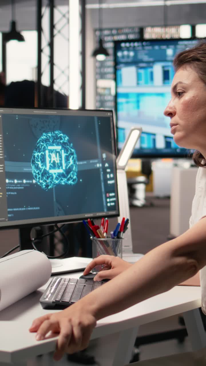 Vertical Video Real estate analyst uses artificial intelligence for blueprint design