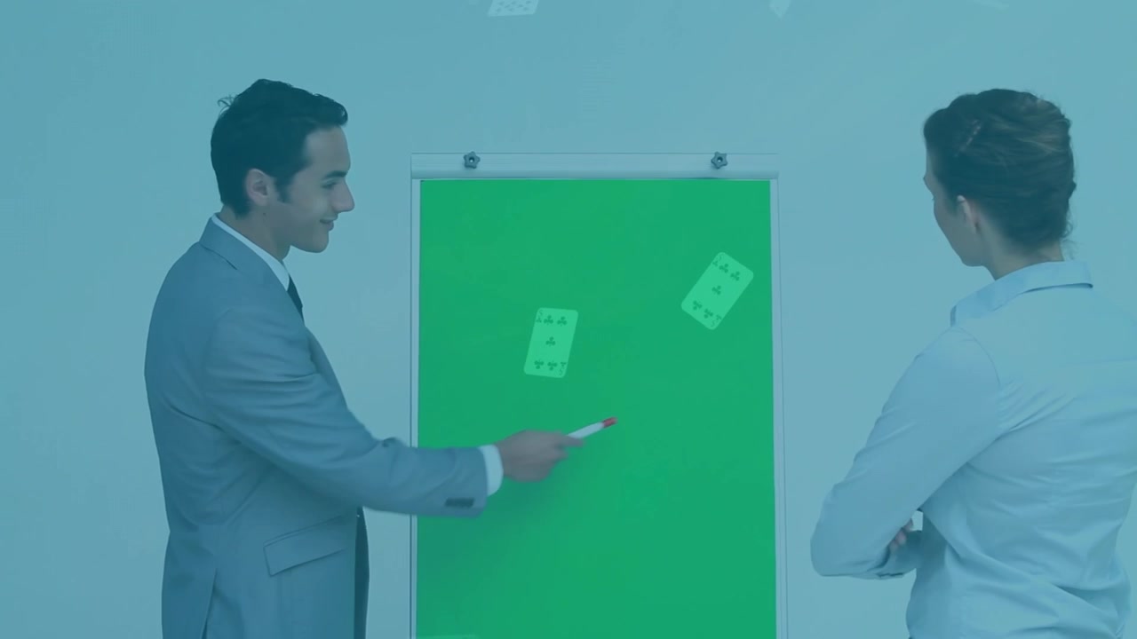 Animation of letters and icons on blue background