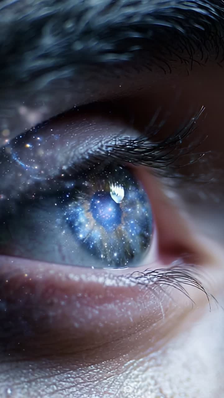 A Close-Up of an Eye Reflecting the Cosmos: A Stunning Exploration of the Universe within Human Vision and the Beauty of Celestial Elements Encapsulated