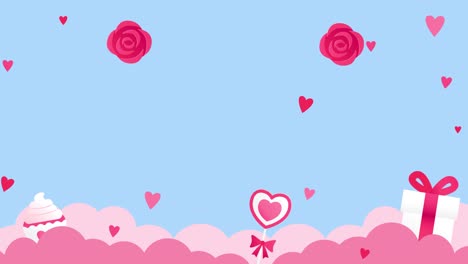 cute valentine's day background with roses, hearts, and gifts