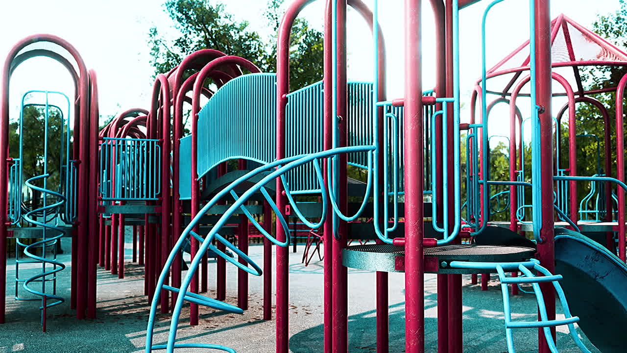 Empty colorful children playground set in park