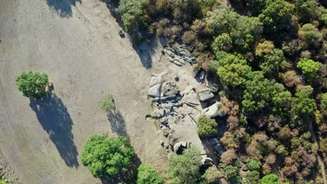 drone orbiting above beglik tash a prehistoric rock sanctuary situated on the southern black sea coast of bulgaria