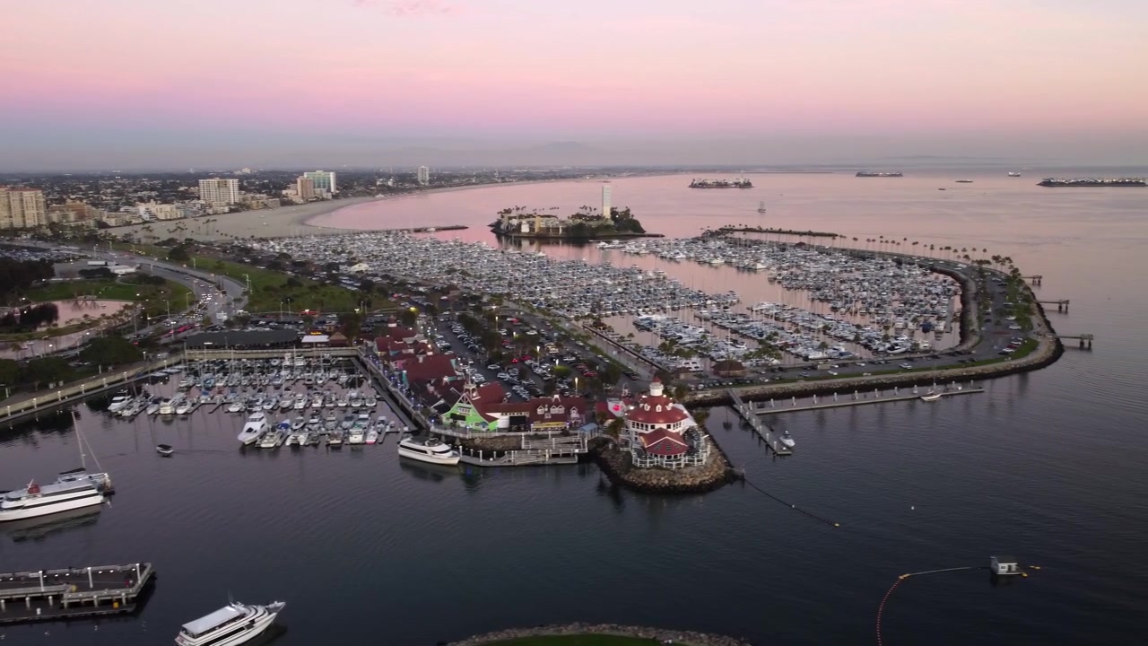 Long Beach, Kalifornien, Marina Yacht Club, med utsikt mot Grissom Island. Los Angeles, USA.