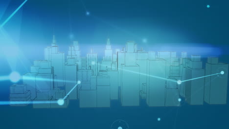 animation of network of connections with icons over city