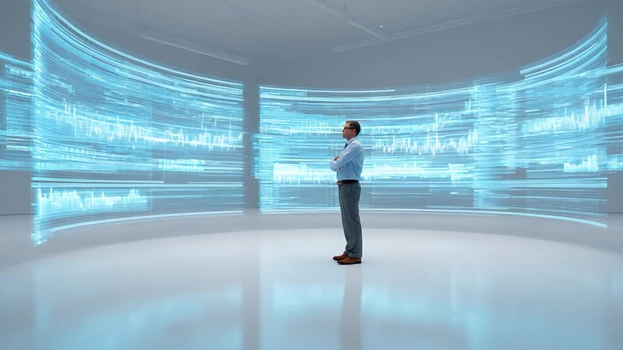 Man analyzes data in a futuristic digital environment at work