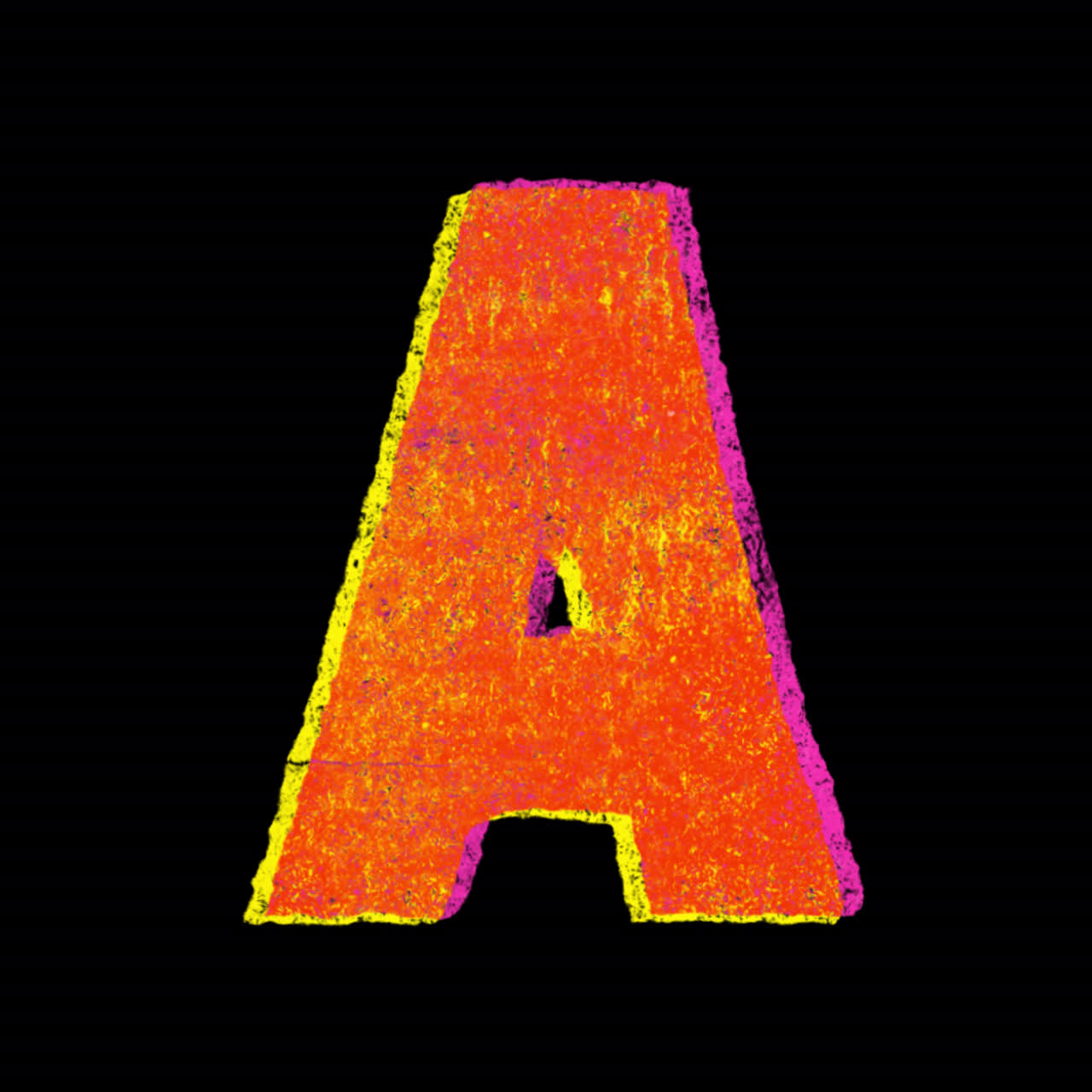 Vibrant Textured Crayon Letter A on Black Background