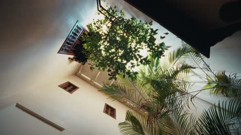 panoramic overview inside a traditional riad in marrakesh, morocco