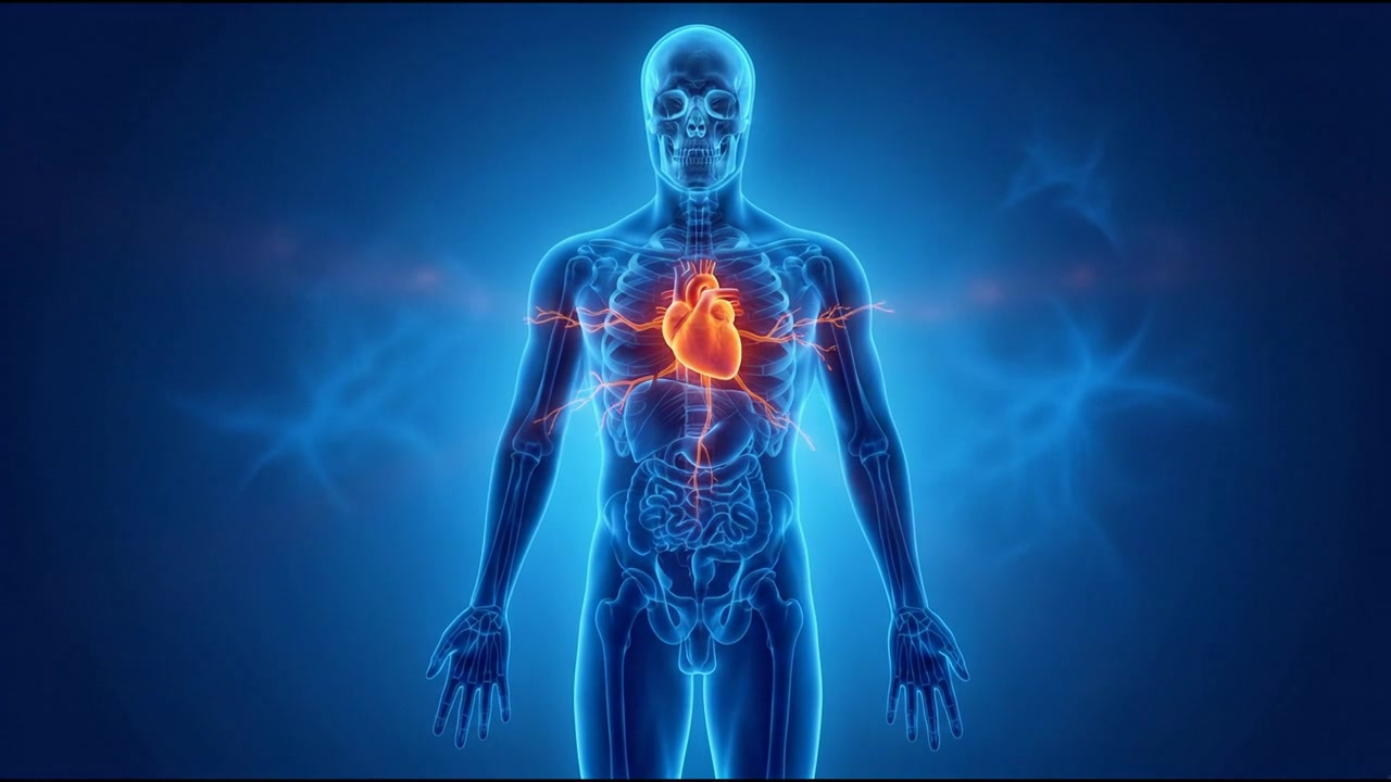 Human Heart Anatomy Visualization Inside Transparent Upper Body