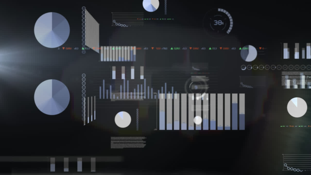 animación de las estadísticas y el procesamiento de datos financieros sobre un fondo negro.