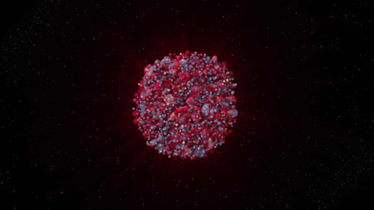 arte espacial abstracto: puntos rojos y azules brillantes en un campo estelar