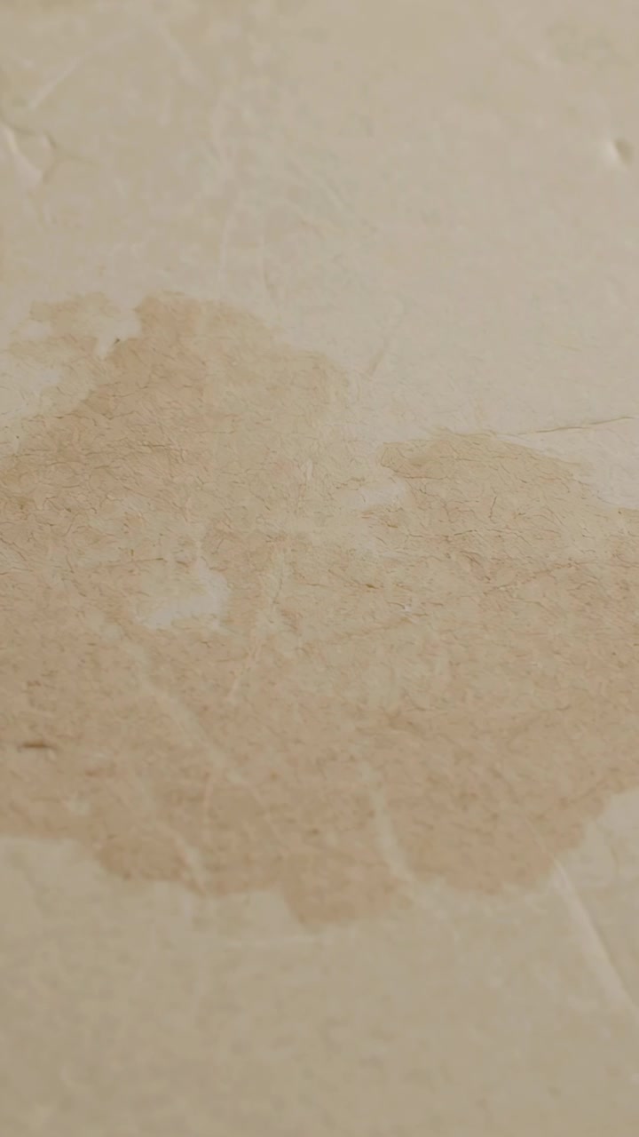 Video verticale: Telecamera in movimento cattura una macchia brunastra che si sposta su una superficie beige con pieghe.
