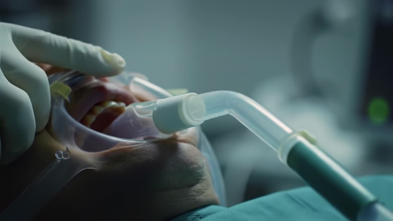 A medical professional carefully administers intubation to a patient in a hospital. The team ensures precision and safety during the critical process.