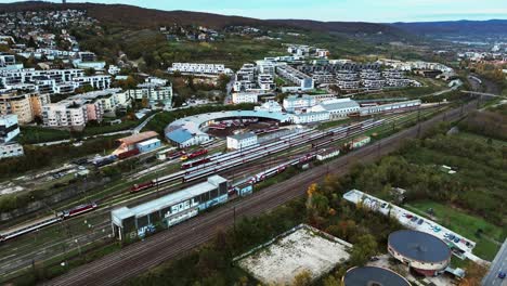 railway depot with rails located in the city