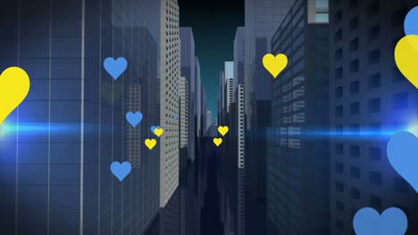 Animation-of-failing-hearts-and-lights-over-cityscape