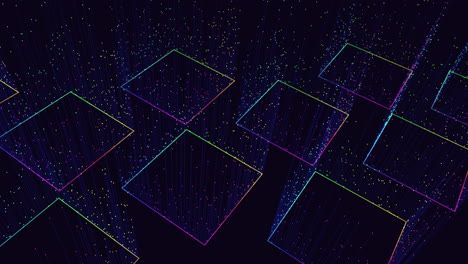 futuristic cubes pattern with motion small neon glitters