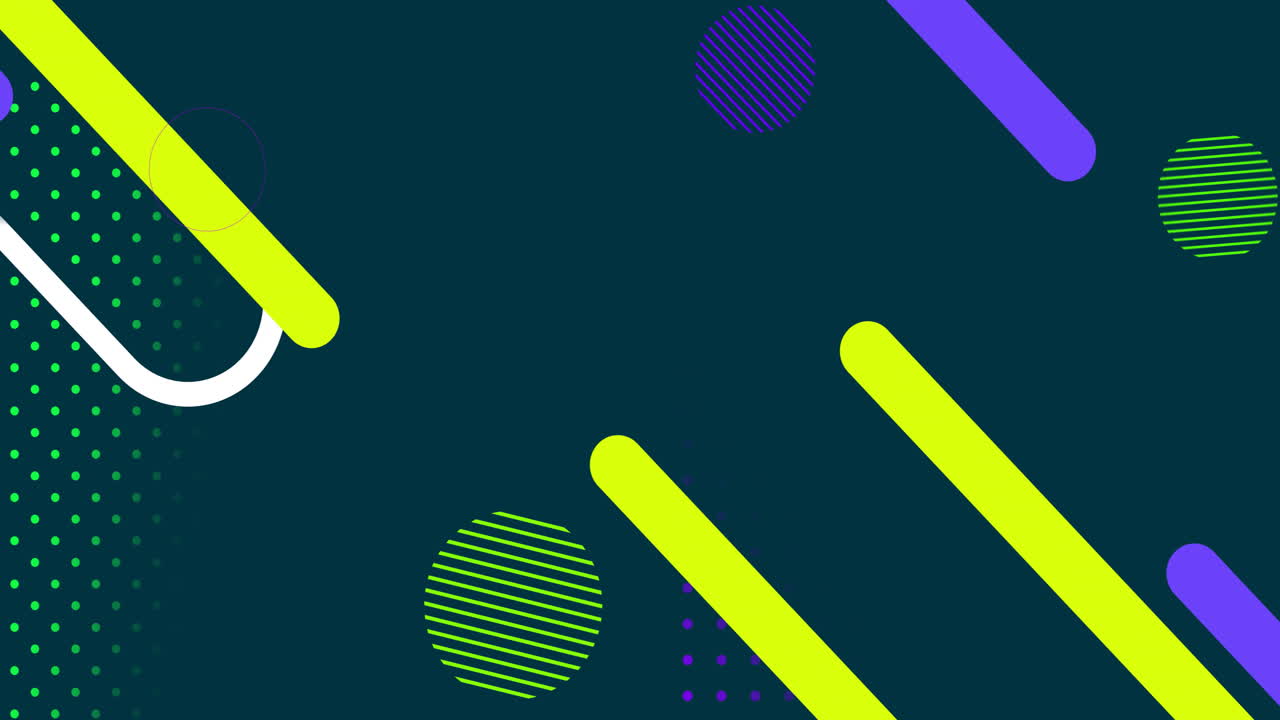 Colorful geometric shapes and lines animation over dark blue background