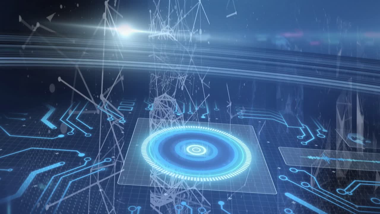 회로판을 통해 컴퓨팅 데이터 처리의 애니메이션