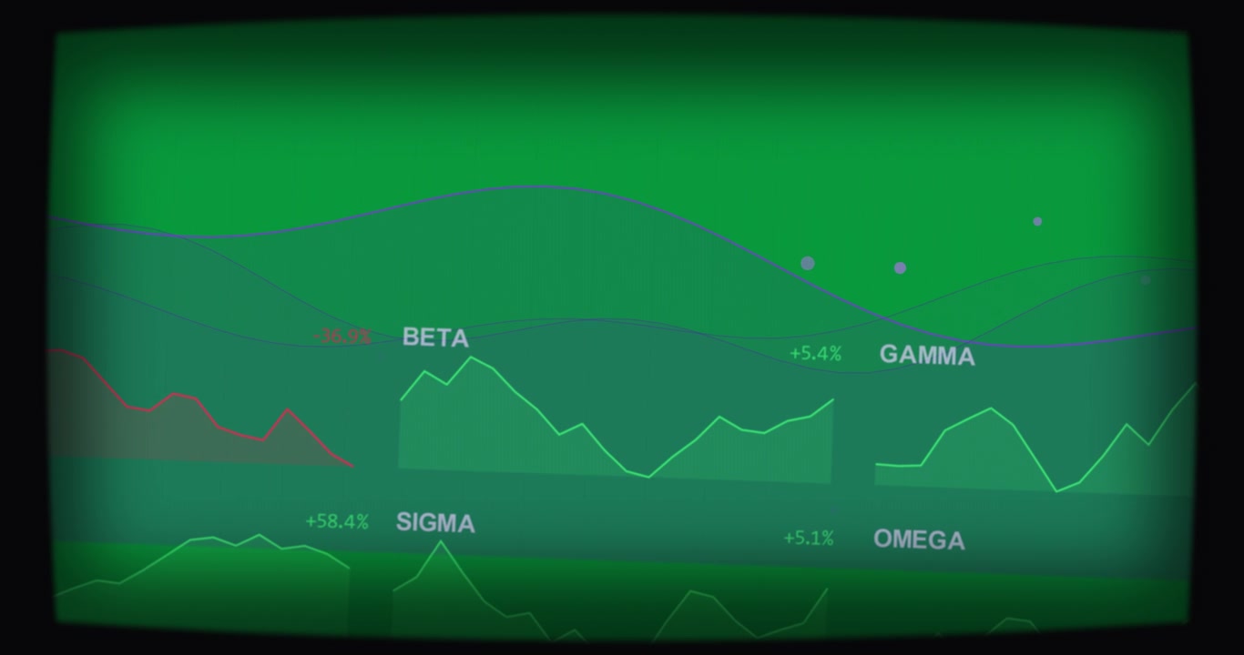 Area charts starting on dark canvas, animating BETA GAMMA SIGMA OMEGA, showing data fluctuation