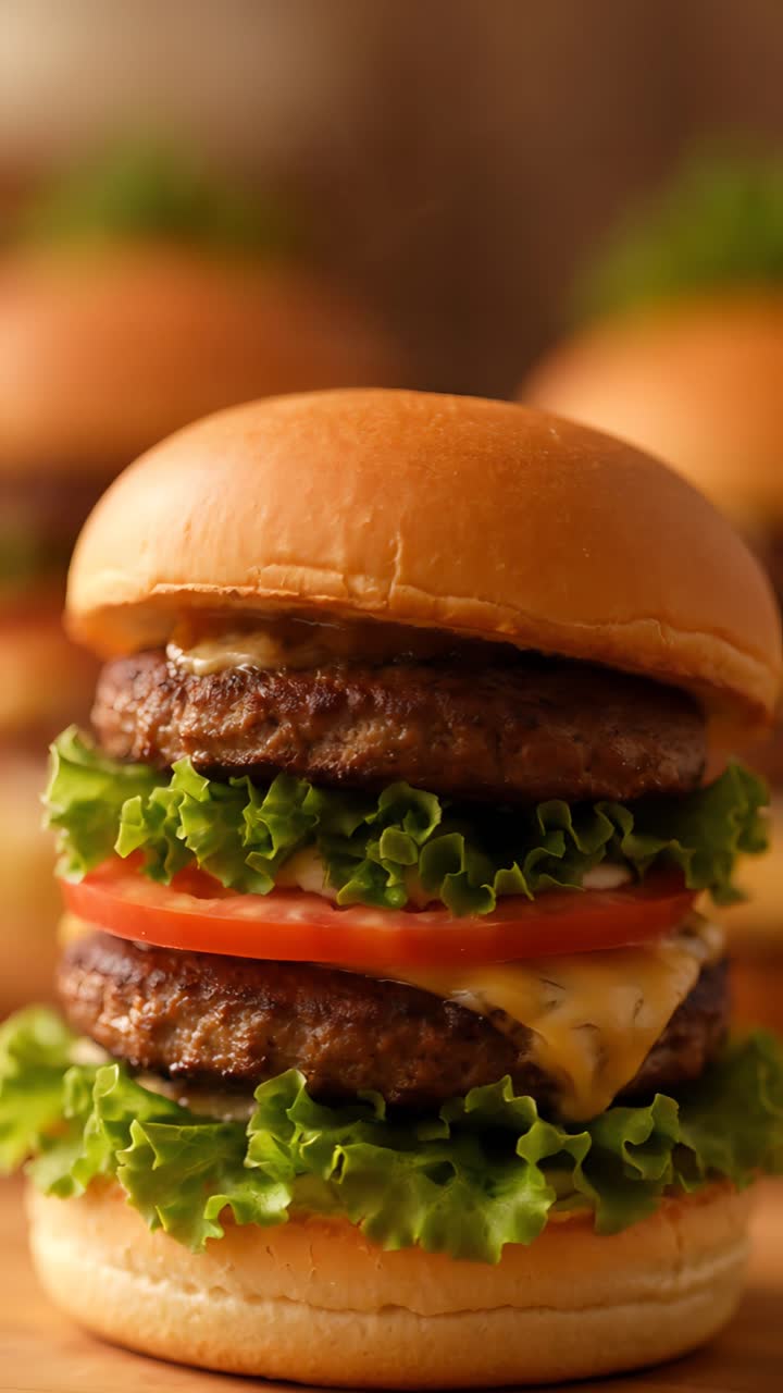 Hamburger Succoso Primo Piano Sfondo Bokeh 4K