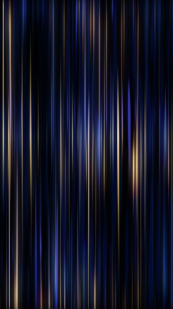 Luxury light blue and gold stripe vertical lines light on dark blue background with gold lighting effect sparkle. Loop animation. Vertical video.