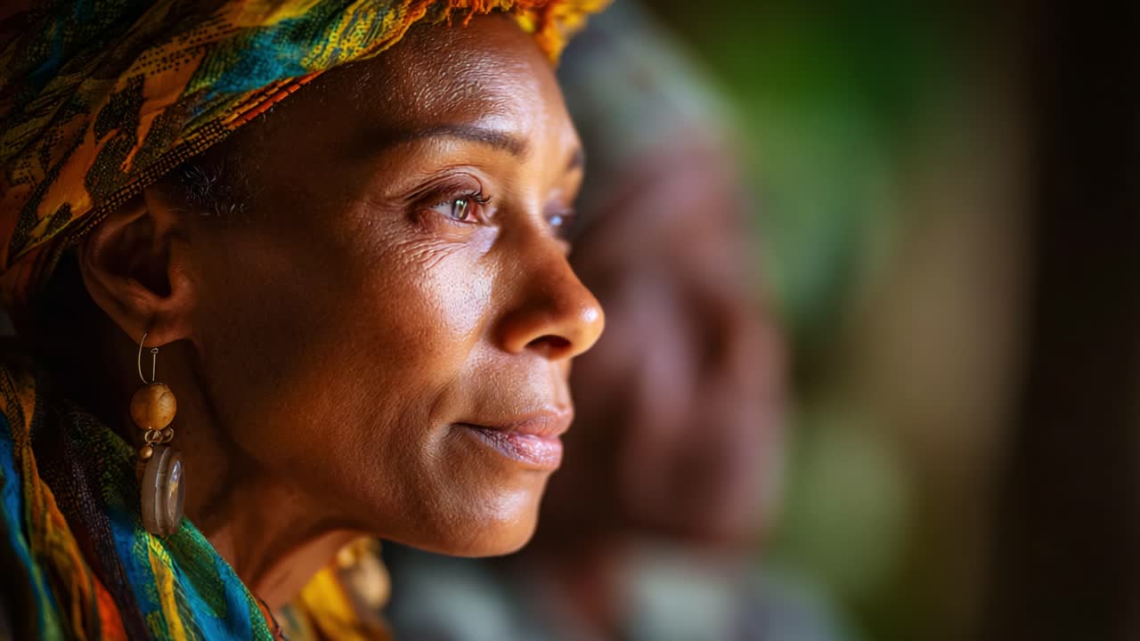 Capturing a Moment: A Thoughtful Reflection of an Individual Wearing Traditional Attire with Distinctive Headwear in a Serene Environment Enhanced by Soft Lighting