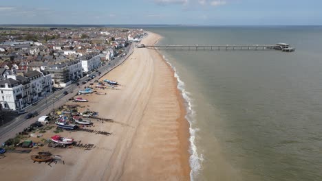 Fishing-boats-on-beach-at-Deal-Kent-UK-Aerial-footage