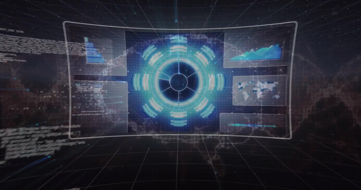 Animation of data processing over clouds on black background