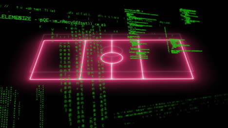 animación del procesamiento de datos sobre el campo deportivo.