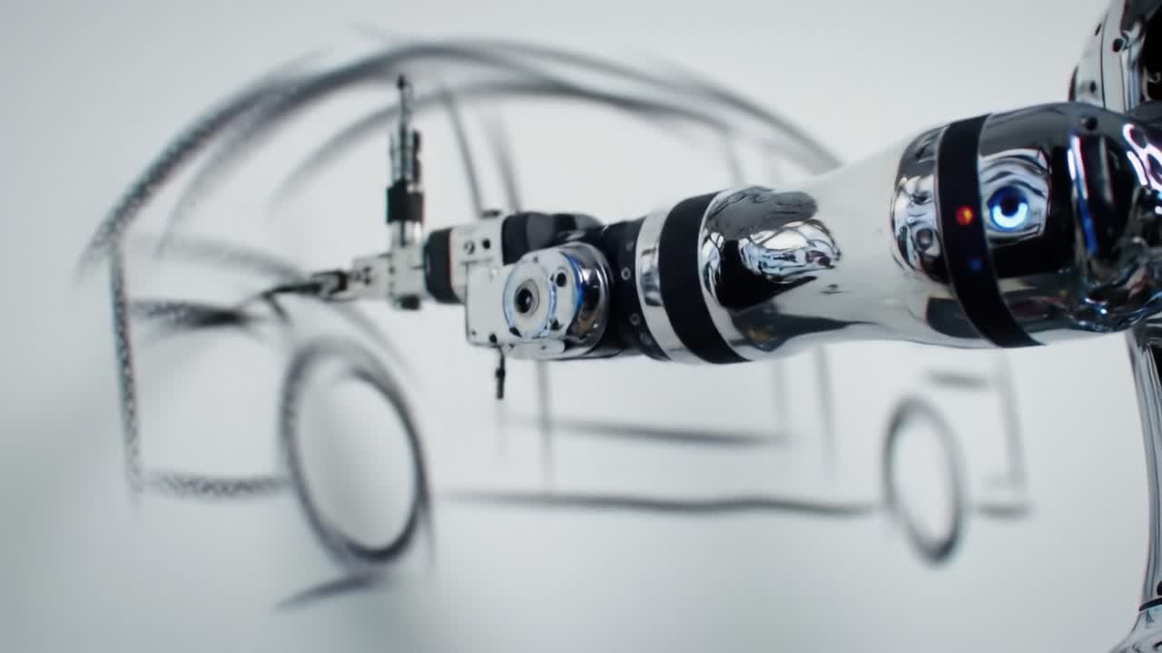 A Robotic Arm Skillfully Illustrates a Car Design, Capturing the Process of Automotive Creativity Through Innovative Technology and Precision Drawing Techniques