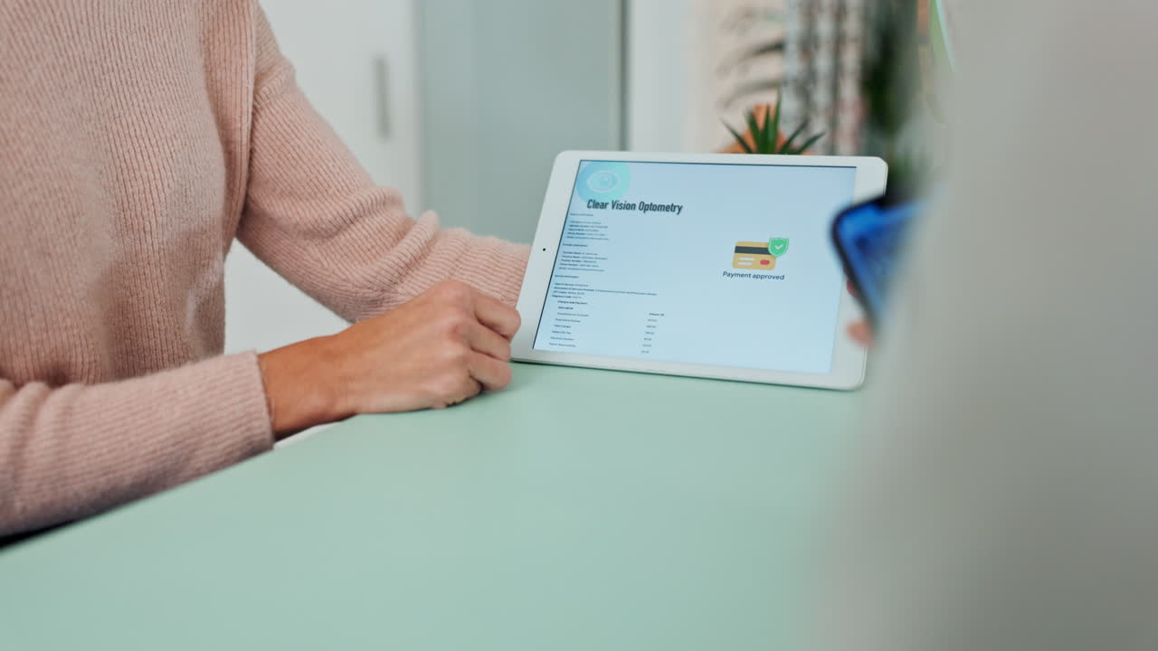 Eye care payment scan on tablet