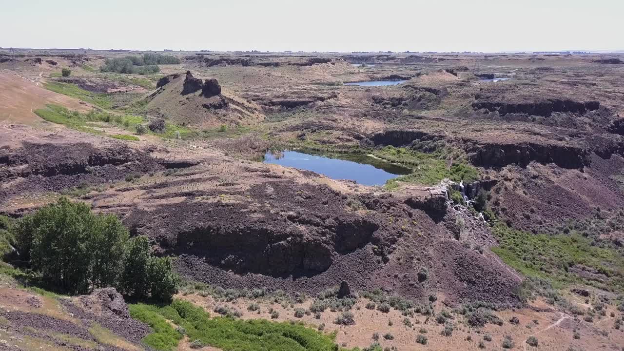 Rugged and wild flyover: Quincy Lakes Scablands landscape, WA state