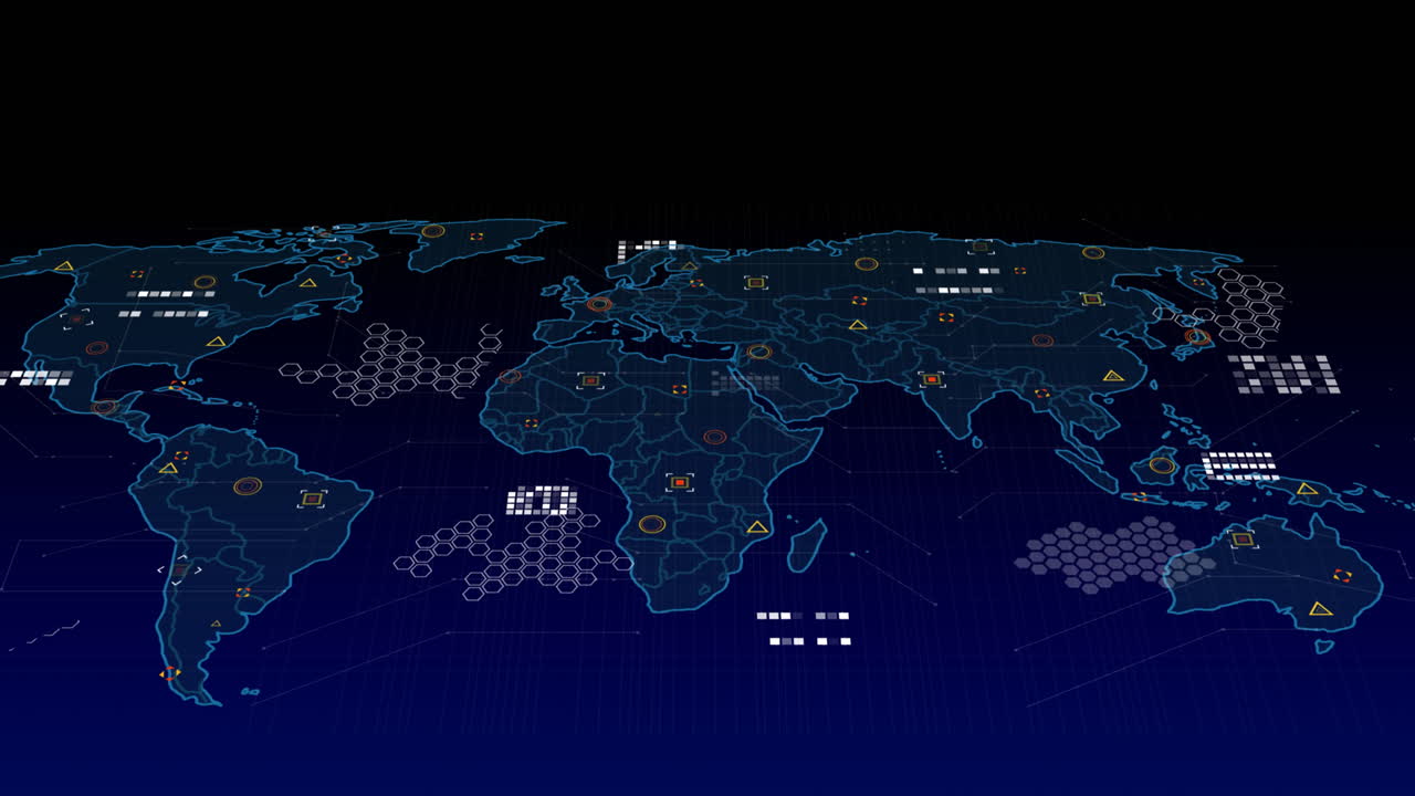 animación del procesamiento de datos sobre el mapa del mundo