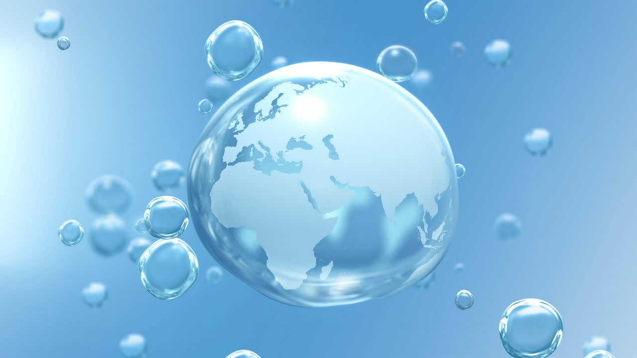 푸른 물방울 배경 루프에  크리스탈 글로브 거품.