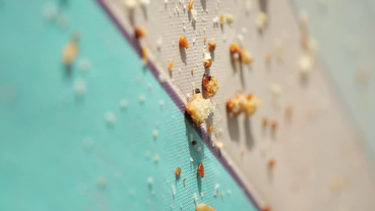 Primo piano di cibo sbriciolato su una superficie ruvida