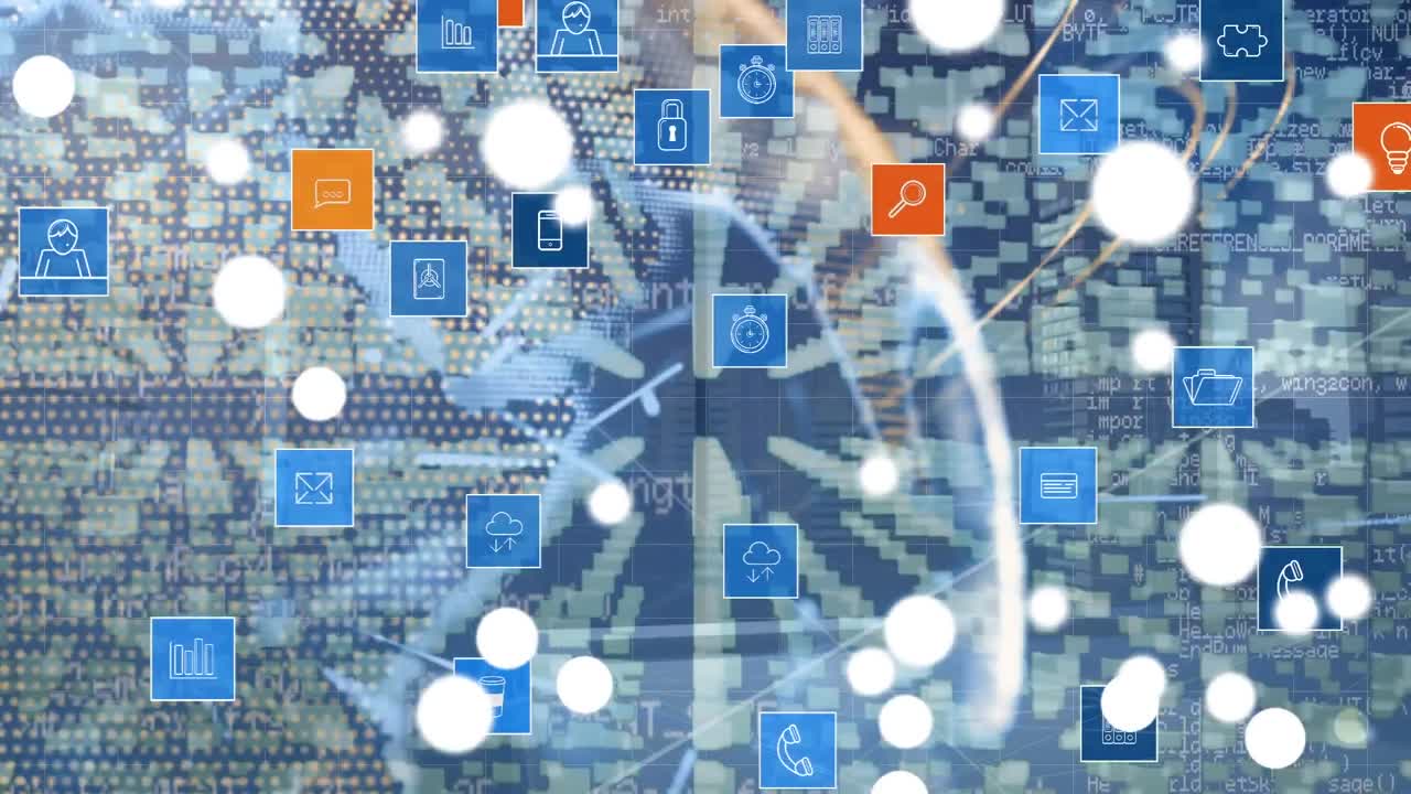 animación de la red de conexiones con iconos en todo el mundo