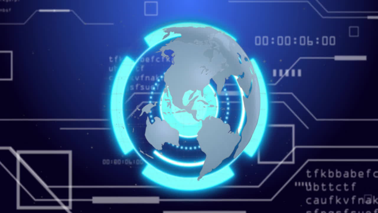Animation of globe over data processing on blue background