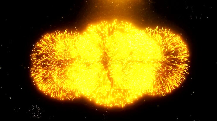 Boom Sale Text on Firework Display Explosion Particles.