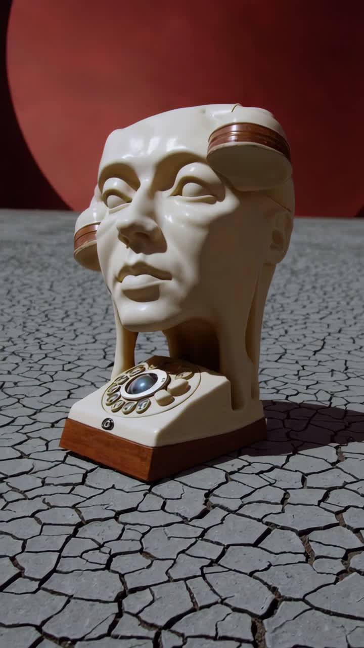 Surreal Telephone Head in a Desert Landscape