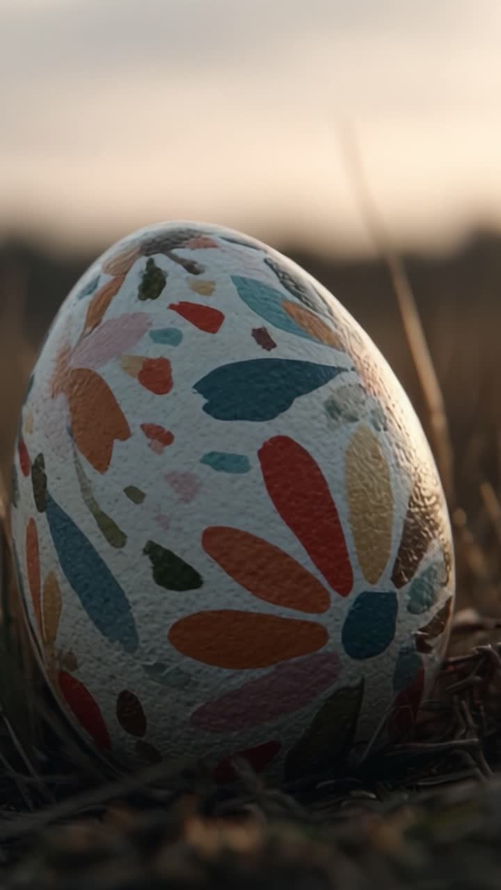 A Beautifully Decorated Egg Glows in the Warm Sunset Light, Showcasing Intricate Floral Patterns and Colors That Celebrate Nature's Beauty and Artistry
