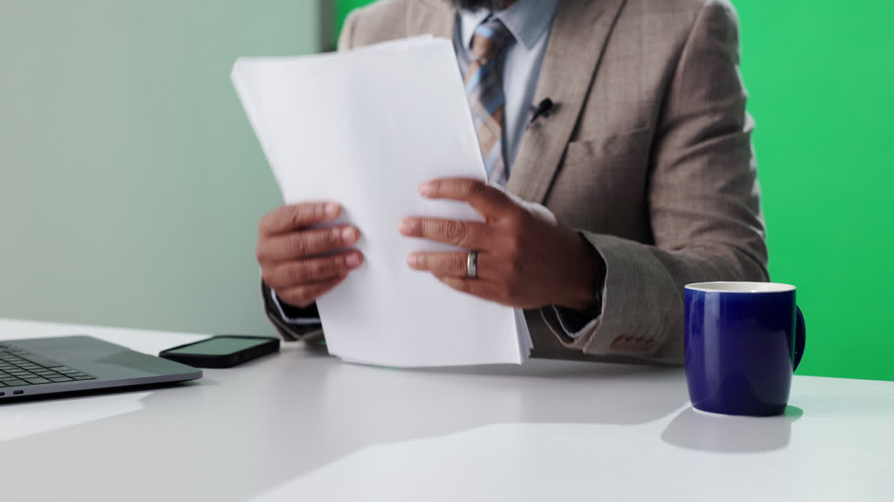 Man in Suit Interviewing on Chroma Key
