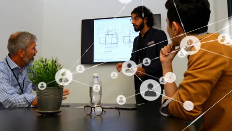 animación de la red de conexiones entre diversos empresarios en la oficina