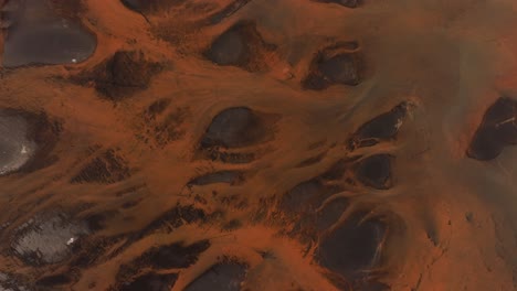 aerial drone view of þjórsá, iceland, volcanic sediment patterns, unique view of nature, geology, travel, aerial photography, earth textures and landscapes.