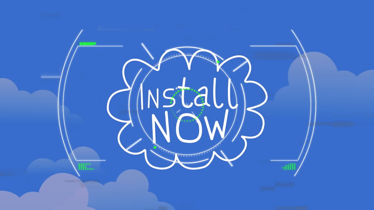 파란색 배경에 스캔 범위 위의 텍스트를 설치하는 애니메이션