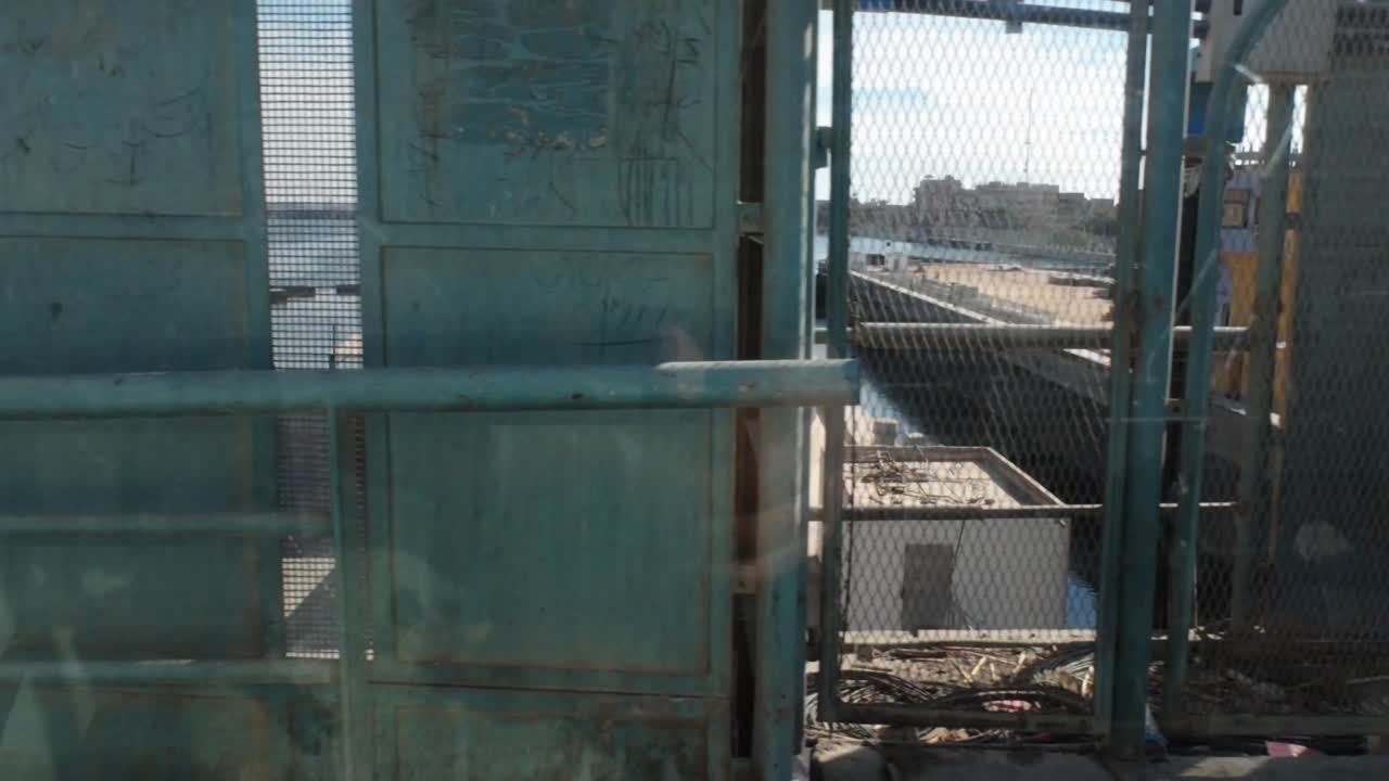 Nile River lock and shipping dock view from driving car