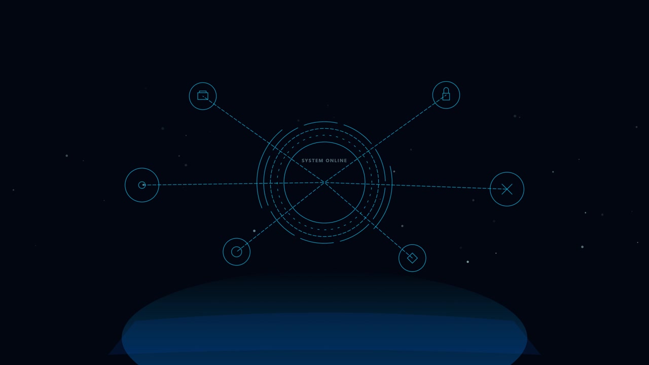 Digital Interface with System Online Text and Network Icons