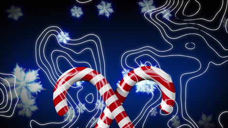 animation of moving lines and snow falling over candy canes