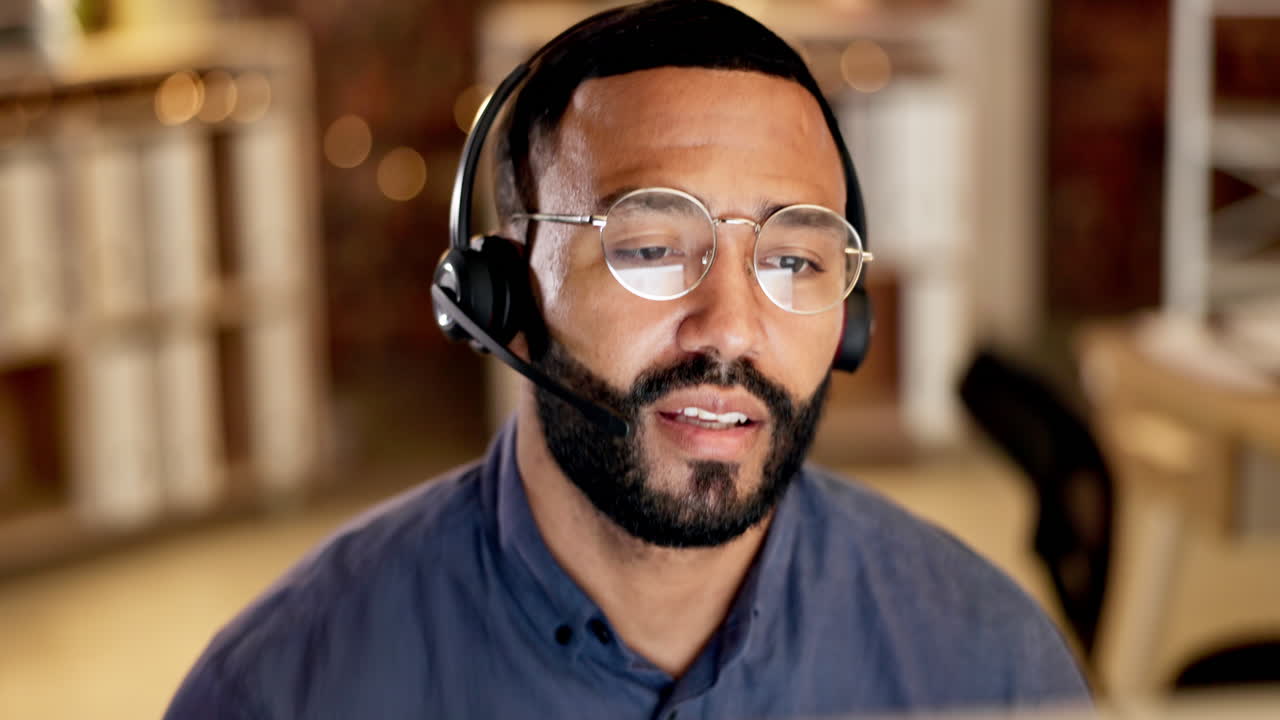Happy man, call center and consulting