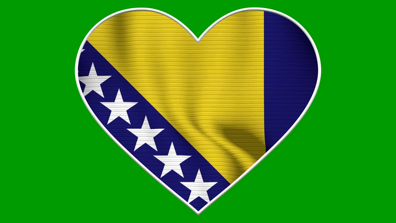 Bosnia and Herzegovina Heart Love Flag Loop - Realistic 4K flag waving in the wind. Seamless loop with highly detailed fabric texture