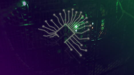 animación de un procesamiento de datos y un icono a través de servidores informáticos