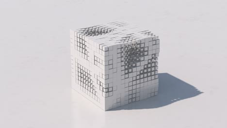 group of white deformed cubes morphing. white textured background. abstract animation, 3d render.